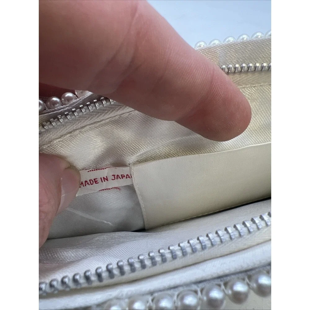 Vintage 1960s Ivory Cream Beaded‎ Small Clutch Zip Hand Made Japan Wedding